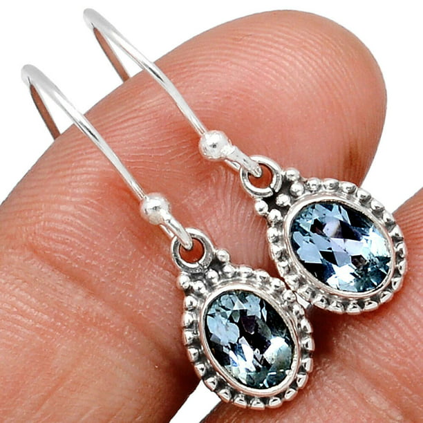 Solitaire Stud Earrings 14K White Gold Over .925 Sterling Silver 10MM SVC-JEWELS 4.80 CT Round Cut Swiss Blue Topaz 